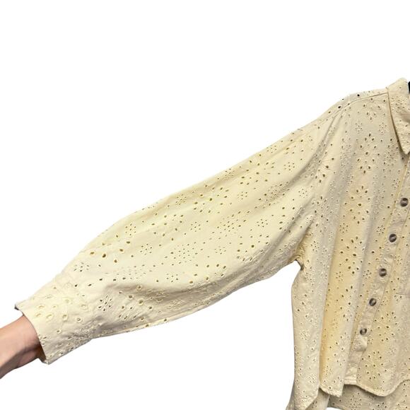 NWT By Together Yellow Long Sleeve Button Up Donny Eyelet Shacket Womens Large - Picture 4 of 11